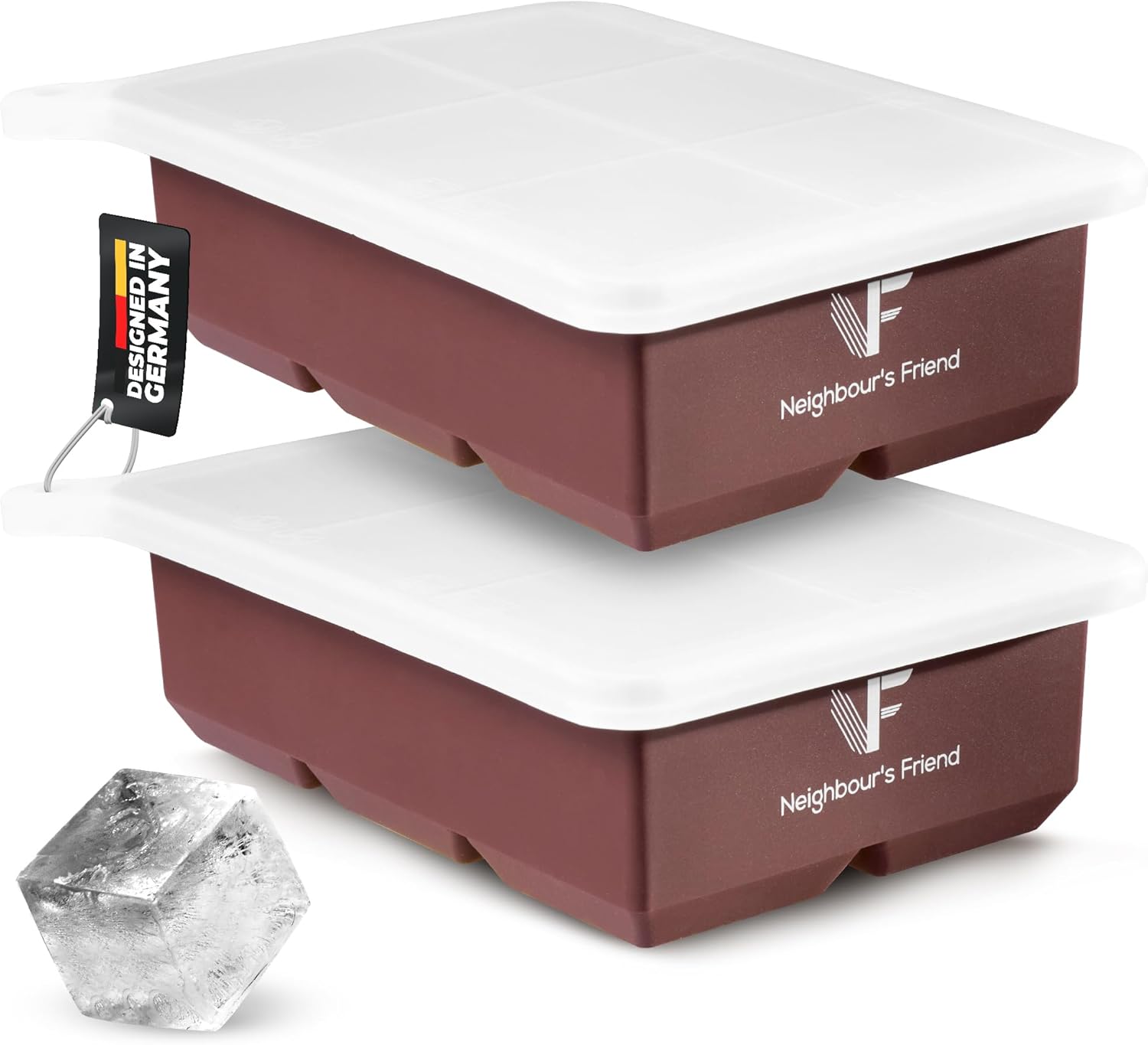 Neighbour's Friend Store Neighbour\'s Friend Ice Cube Tray, Pack of 2, XXL Ice Cubes for Whisky, Rum & Cocktails, 12 x Large Ice Cubes, Durable Platinum Silicone Ice Cube Mould, Dishwasher Safe