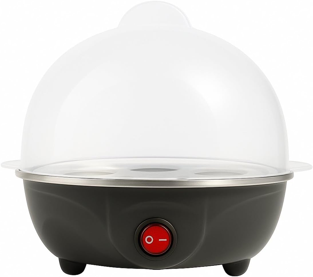 Innovaland Electric Egg Cooker with Measuring Cup and Lid - Black 7 Egg Steamer - Auto Shut-Off Egg Cooker Machine - Soft, Medium or Hard Boiled Egg Maker - Egg Poacher for Kitchen
