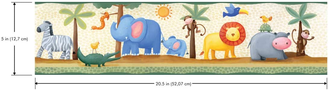 Roommates Rmk4396Bd Self-Adhesive Border Jungle, Vinyl, Yellow, Blue And Gr