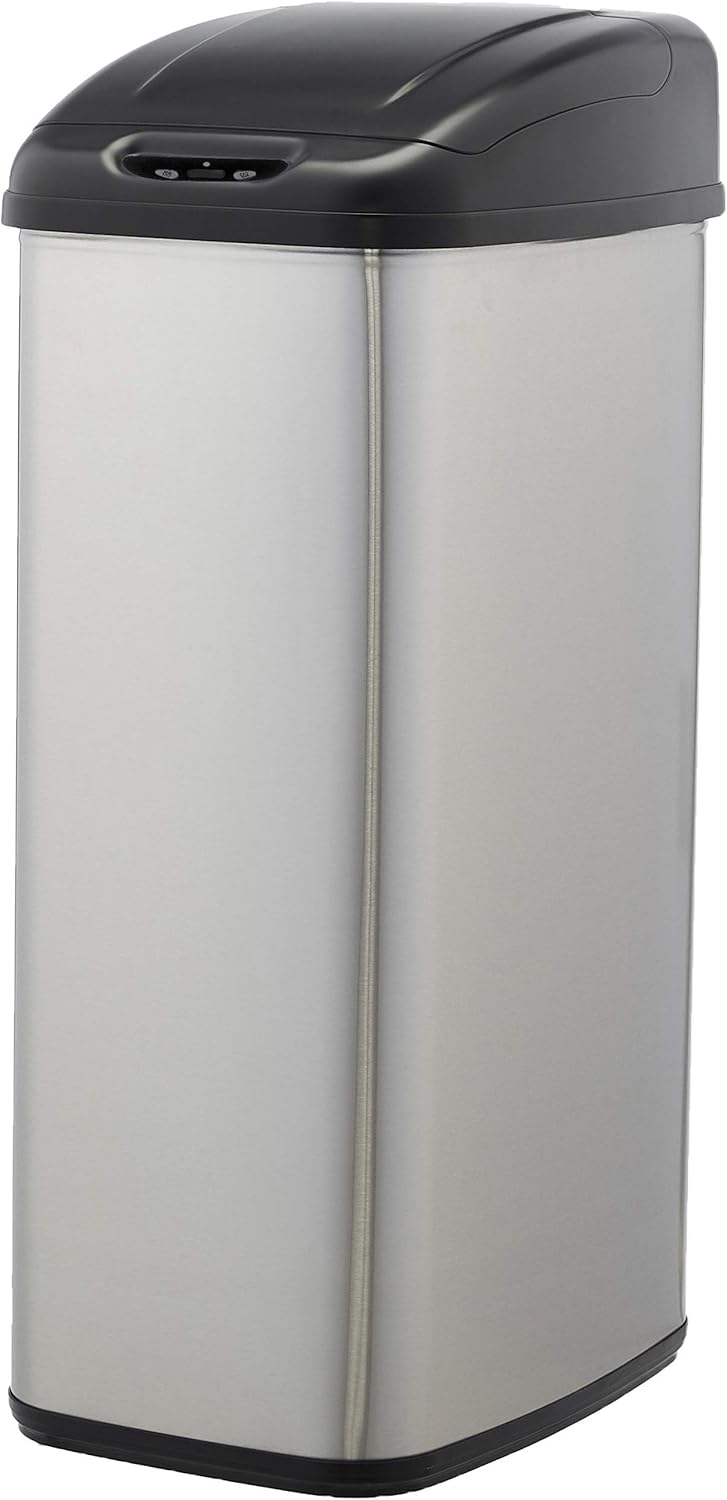 Amazon Basics stainless steel automatic waste bin for small spaces, 50 liters