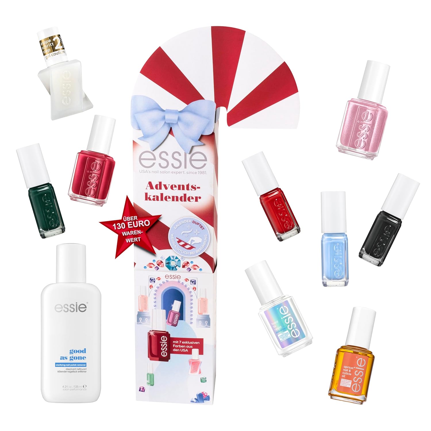 Essie Advent Calendar 2023 (24 Pieces) with Nail Polish and Nail Care, Includes 6 Exclusive US Shades, Gel Couture and Expressie, 1 Piece
