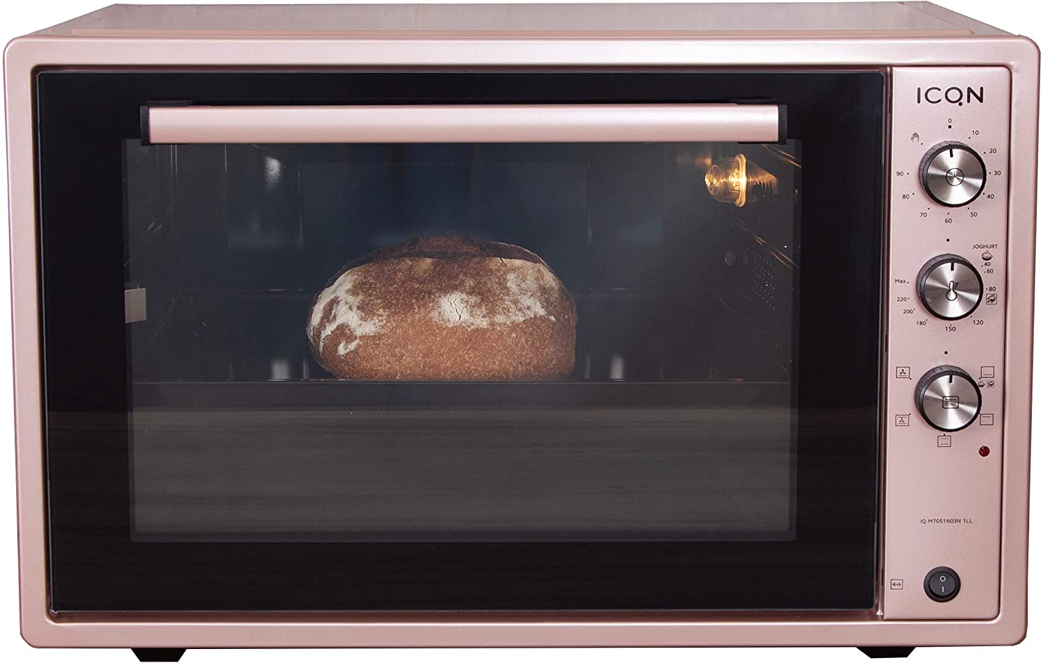ICQN 70-Litre 1,800 W Mini Oven with Interior Lighting and Recirculation Pizza Oven Double Glazing Timer Function Enamelled