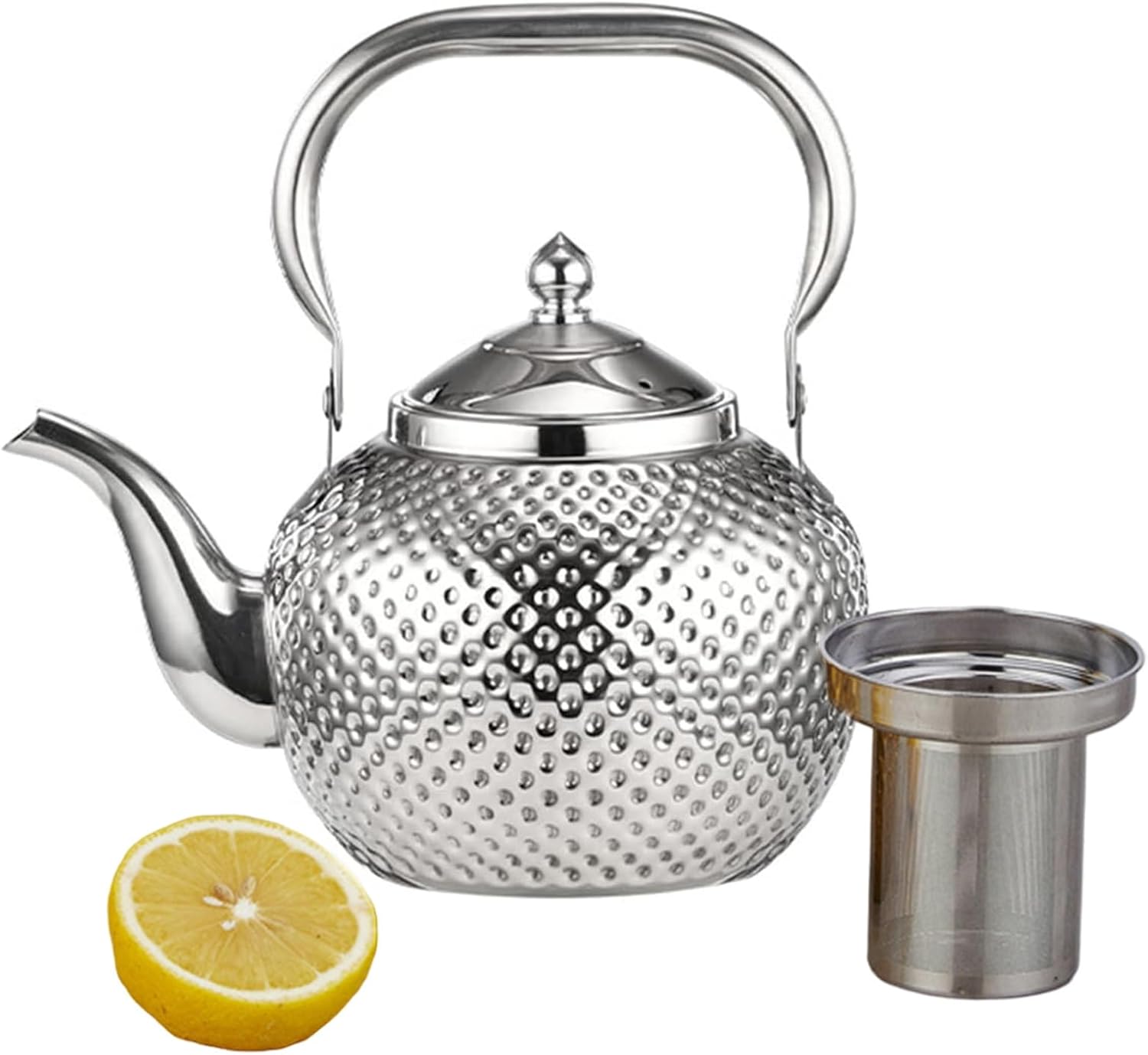 Hammered Gold Stainless Steel Teapot, 1.2/1.5/2 L Stainless Steel Kettle, Loose Leaf Tea Maker, Kettle, Pouring Kettle Teapot for Home, Restaurant and Hotel (Colour: Silver, Size: 1.