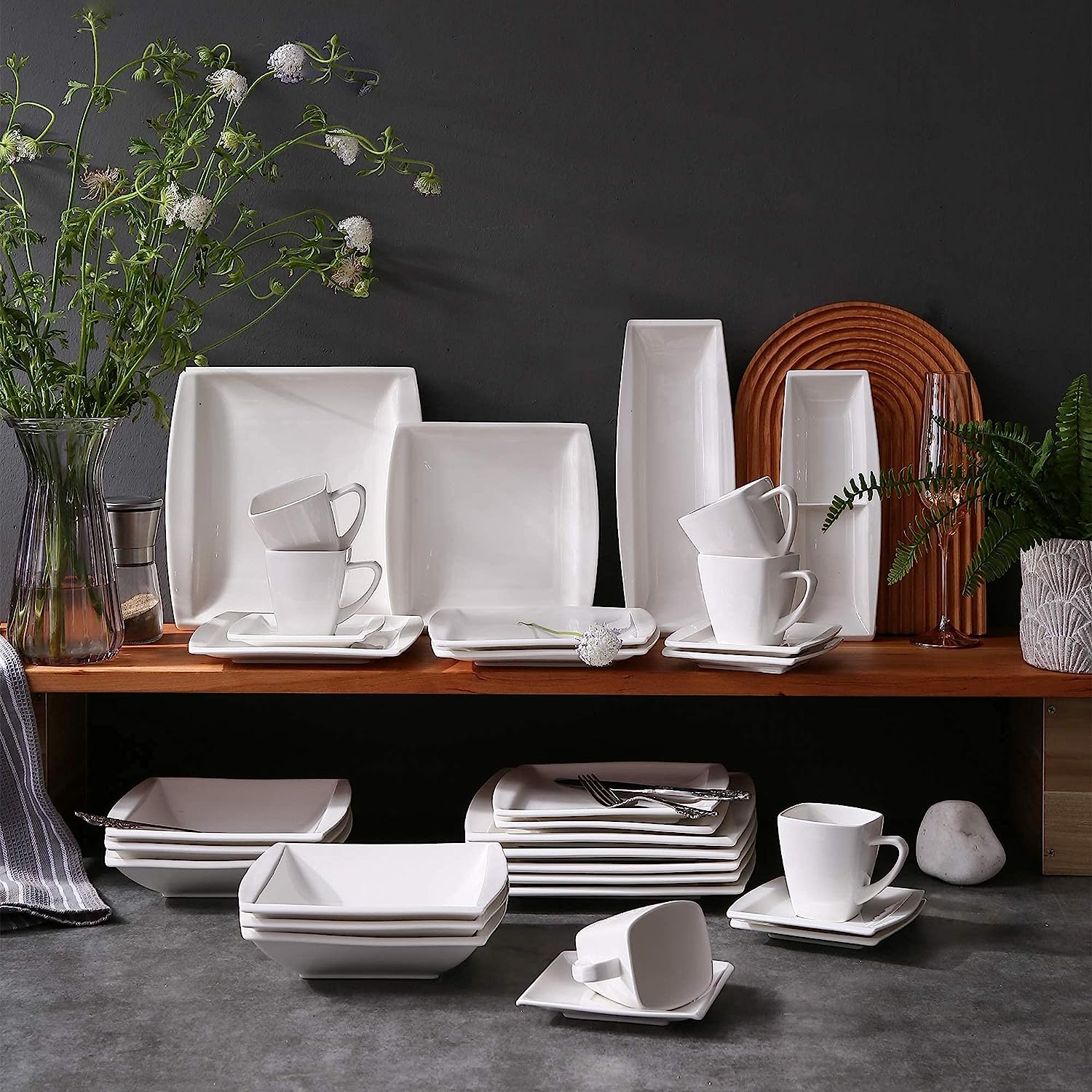 MALACASA Blance Series 32- / 60-Piece Crockery Set for 12 People