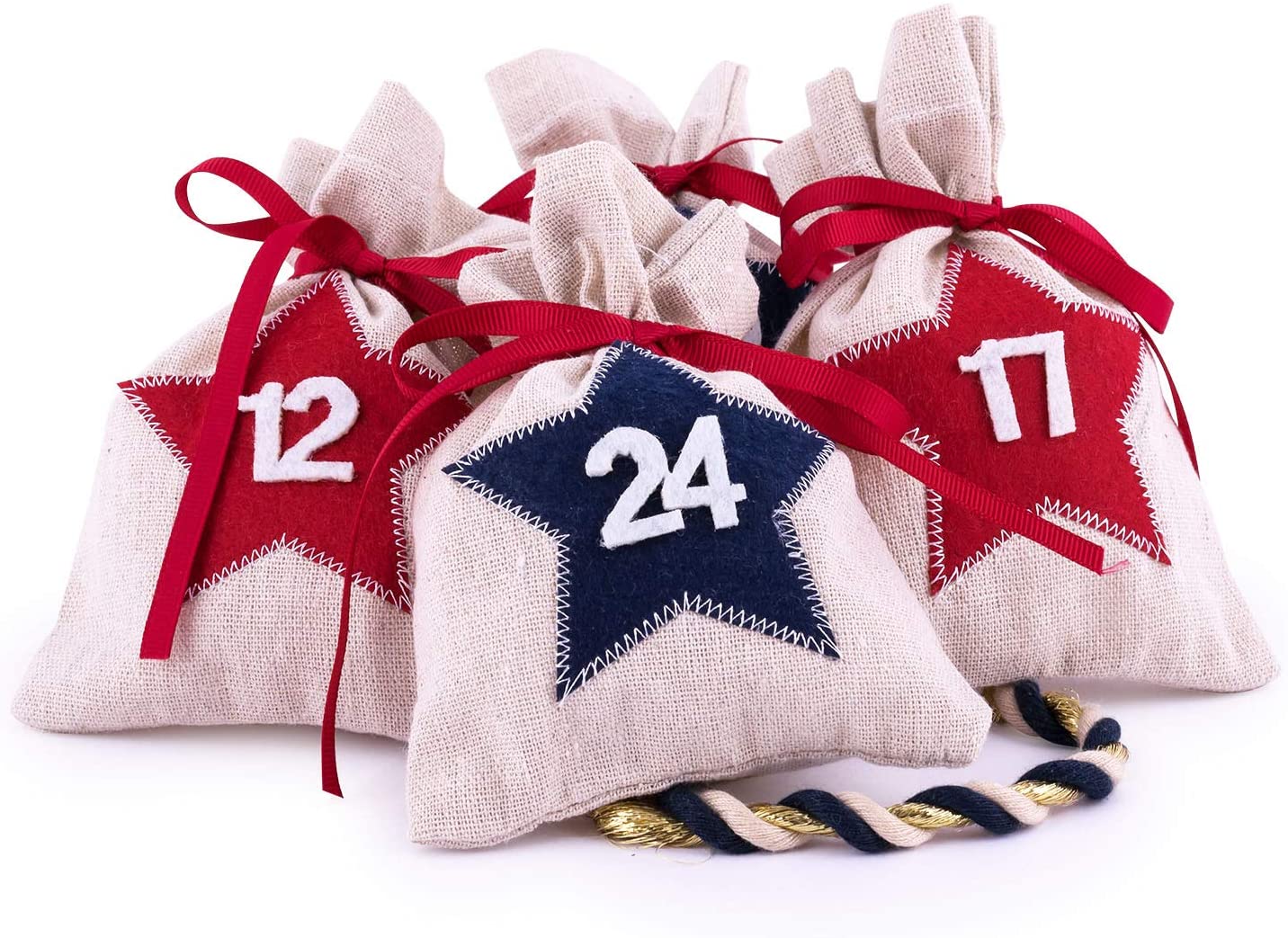 Pajoma Advent Calendar to Fill Star 24 Fabric Bags Gift Bags Christmas with Numbers Christmas Calendar DIY