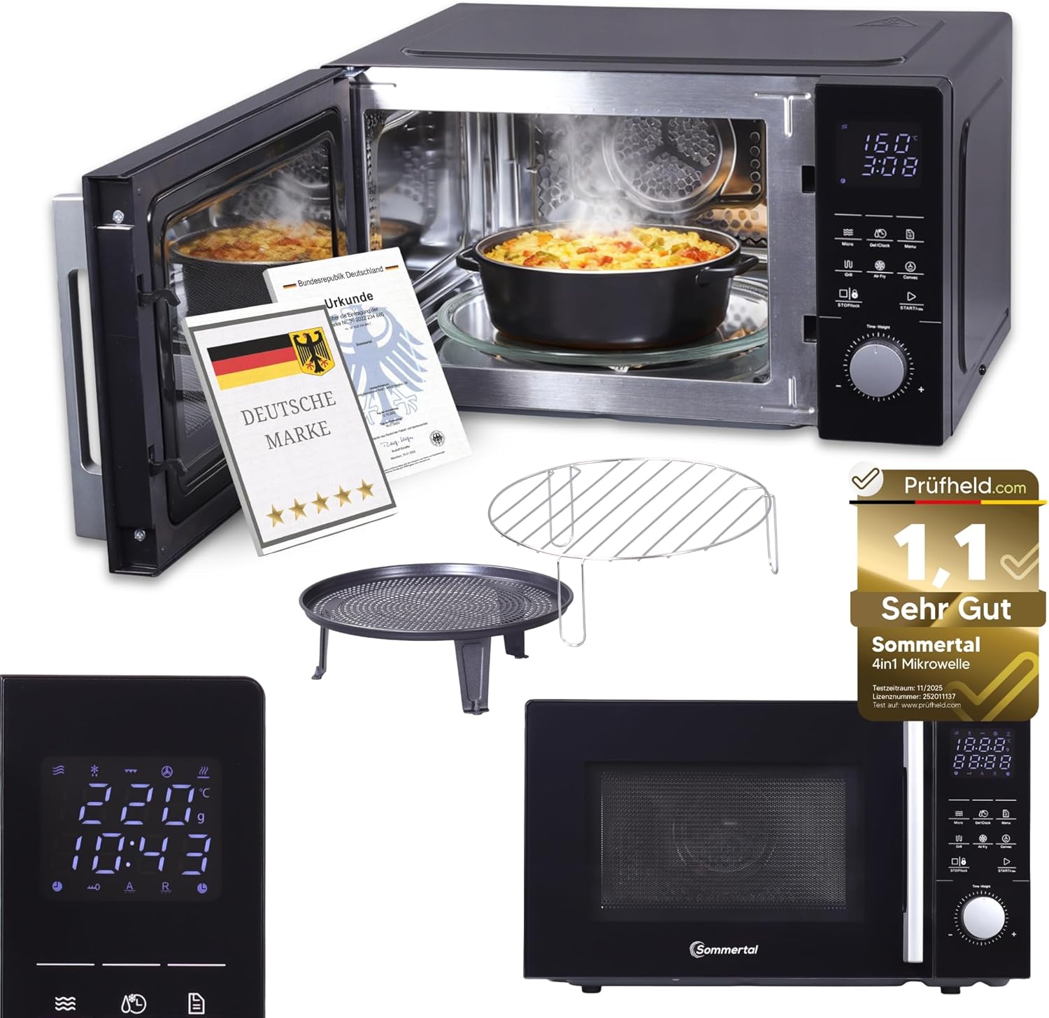 Sommertal 4-in-1 Microwave MW2200 25L - Touch, Grill, Hot Air, 8 Programs, 99 Minute Timer, Child Lock, Express Start, Rust, Crisp Pan
