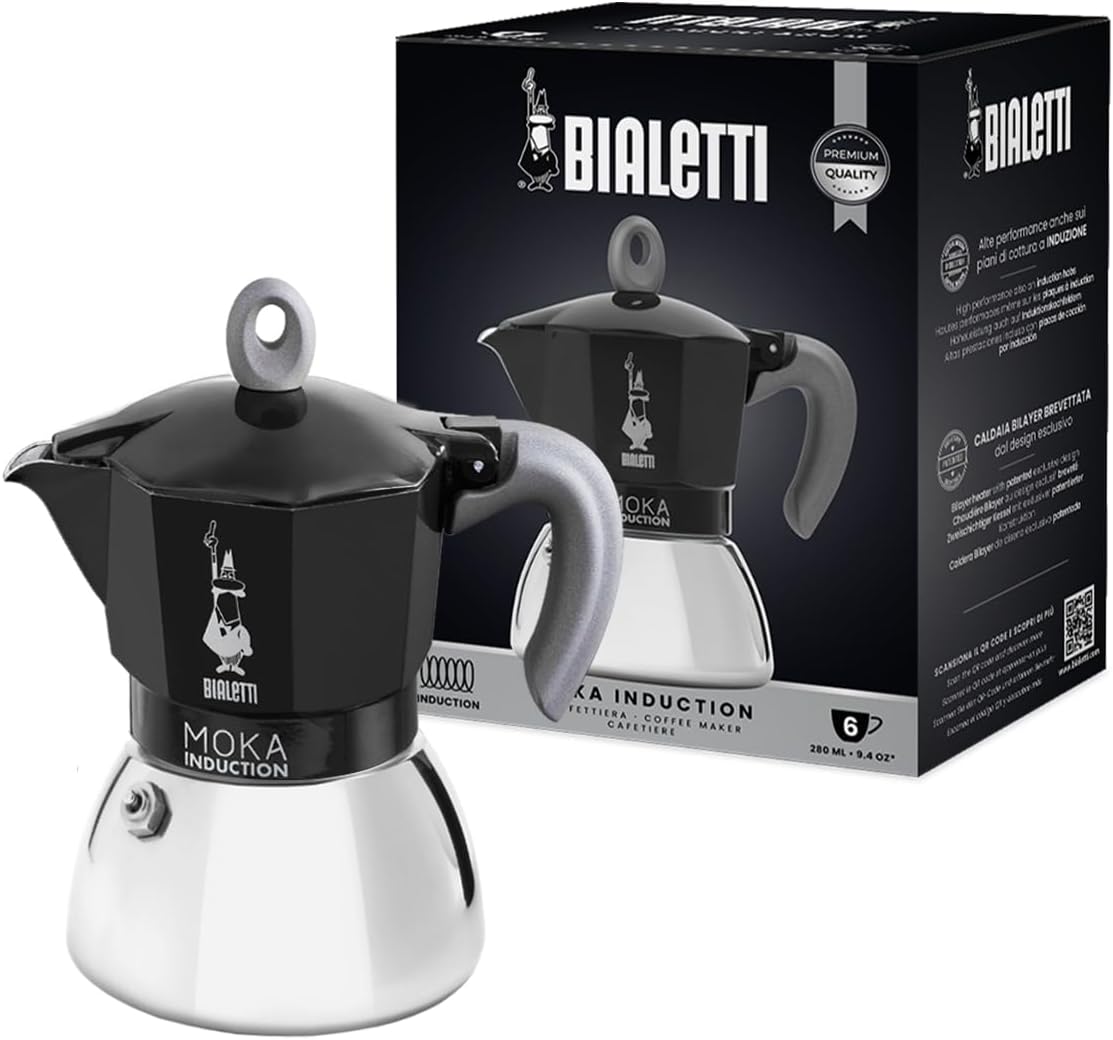 Bialetti – Moka Induction, Mocha Jug, Suitable for All Types of Cookers, 6 Cups Espresso (270 ml), Black