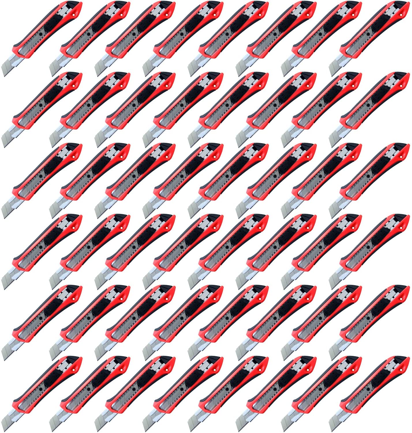 PRITEX Cutter Knife 18 mm Carpet Knife 48 Pieces Rubberised Handle Snap Off Blades Professional Cutter 18 mm