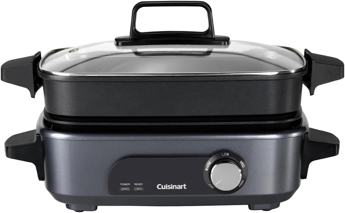 Cuisinart Cook In 5 in 1 Multicooker, Grilling, Searing, Steaming, Simmering and Slow Cooking, Non-Stick, Interchangeable Plates and Pans, Stackable, Midnight Gray