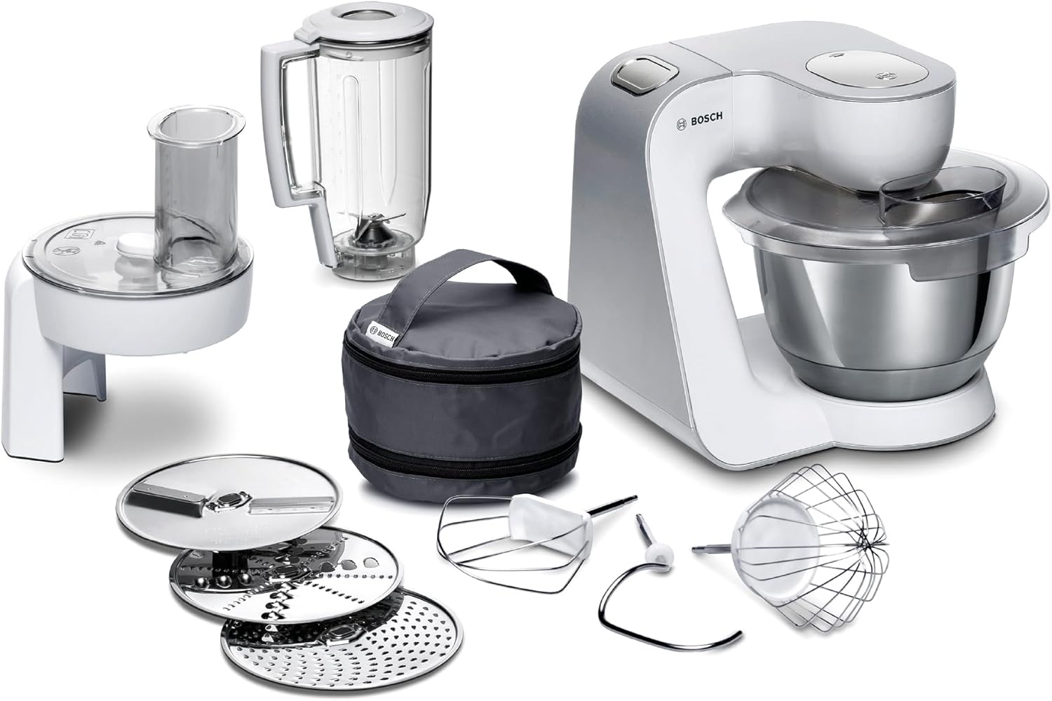 Bosch MUM5 MUM58L20 CreationLine Food Processor, Versatile, Large Stainless Steel Bowl (3.9 L), Continuous Shredder, 3 Slices, Mixer, 1000 W, Red/Silver