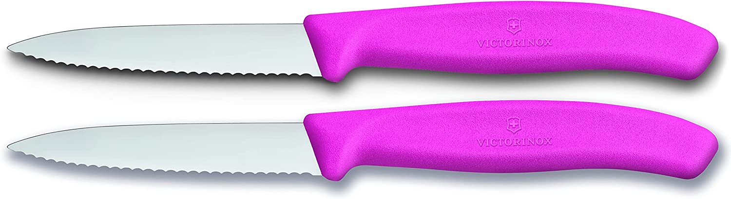 Victorinox Swiss Classic 8 cm Serrated Vegetable Knife - Medium Point - Blade Guard - Dishwasher-Safe - Set of 2