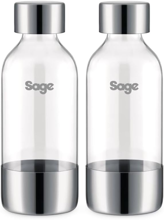 Sage - The InFizz Bottles 0.6 L - Bottle Compatible with the InFizz Fusion Home Water Carbonator - Pack of 2, Brushed Stainless Steel