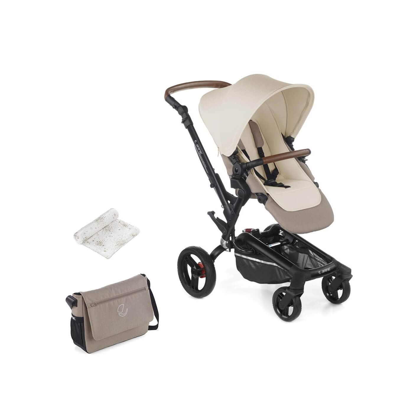 Jané Rider, Kinderwagen, ab 6 Monaten bis 15 kg, mit Tasche, Musselin und Regenschutz, kompakt faltbar, umkehrbarer Sitzeinhang.