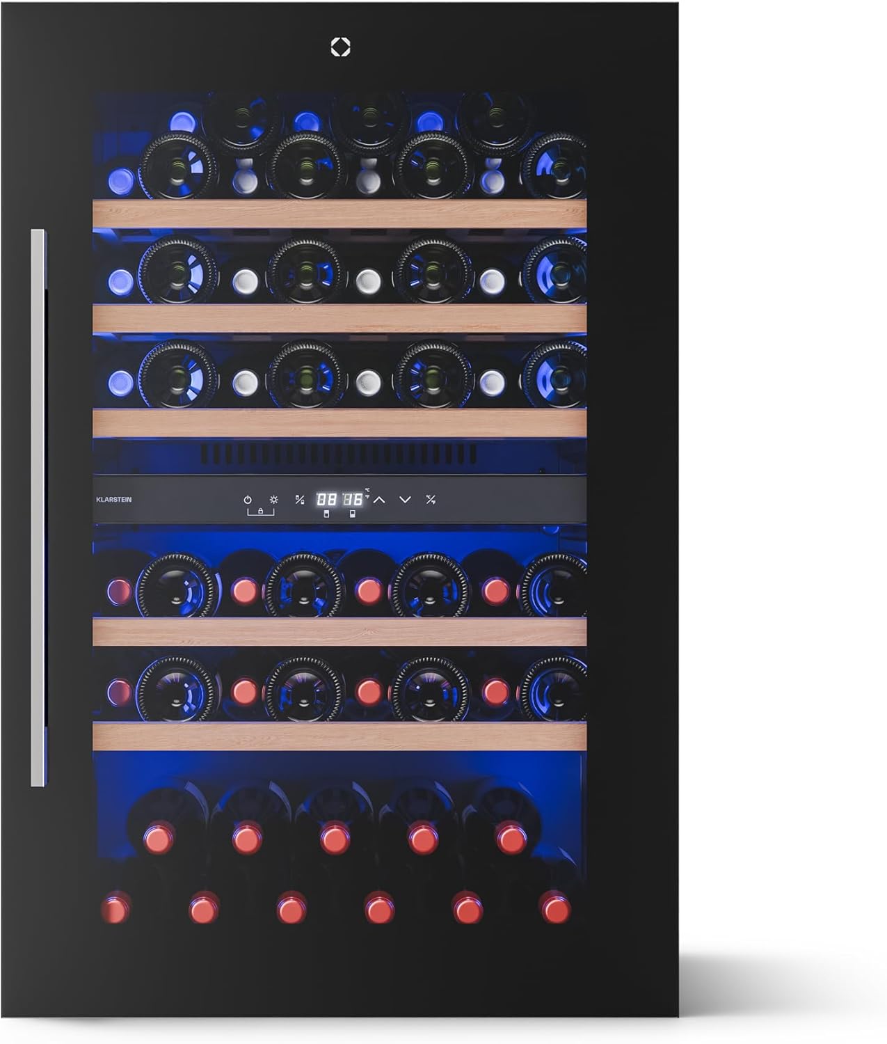Klarstein Illuminosa Wine Fridge Built-In 57 Bottles, 2 Zones, 5-22°C, Touch, LED, UV Protection, Quiet, Beech Wood Shelves, Built-in Wine Fridge