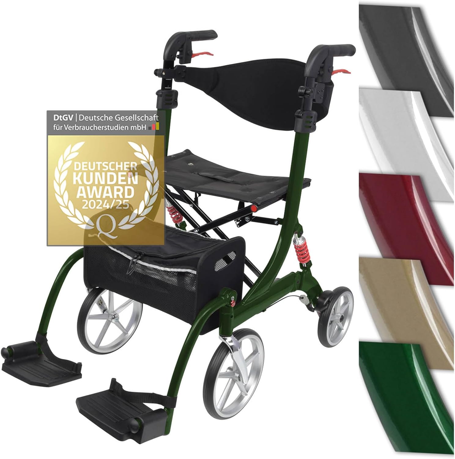 Besco Medical Spring Vario 2-in-1 Rollator Wheelchair - Lightweight Rollator with Wheelchair Function and Comfort Suspension - Foldable, Height Adjustable & Convertible to Transport Chair - Model M
