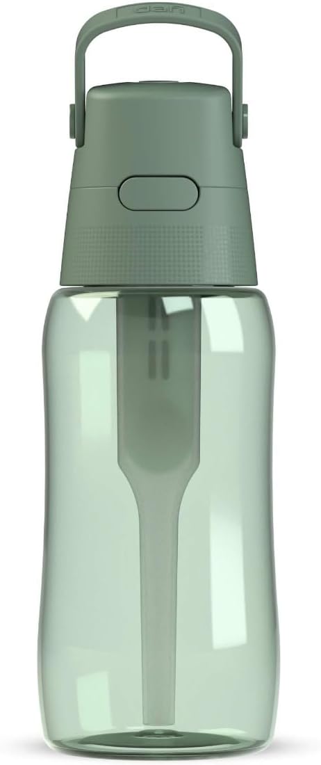 DAFI Store DAFI Solid Water Bottle with Filter and Straw 0.5 L Sage - Water Bottle with Water Filter, BPA-Free, Sports Bottle with Filtered Water for Travel, Filter Bottle Outdoor + Activated Carbon Filter