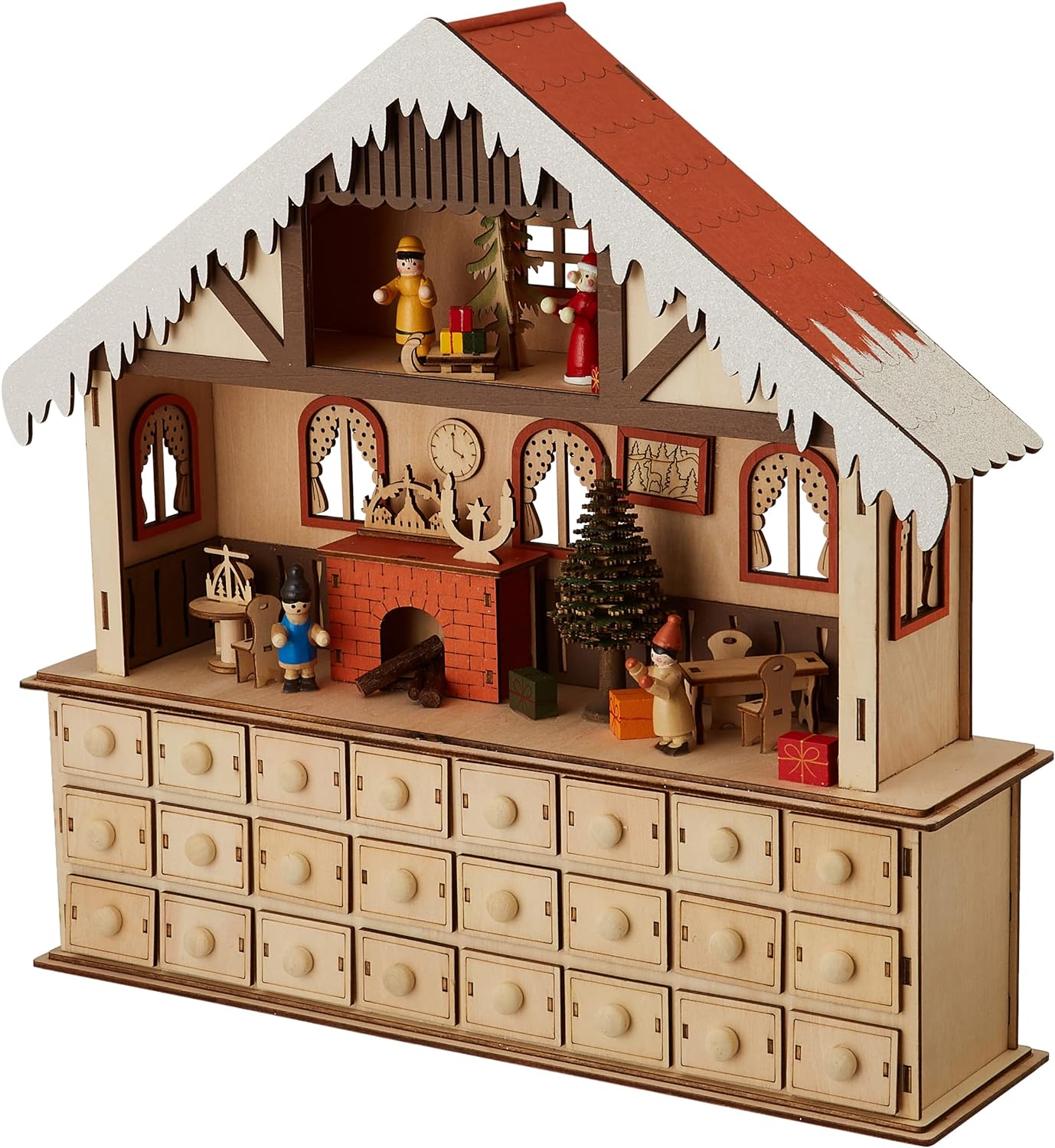 small foot Adventskalender Stube mit Beleuchtung aus Holz, moderne Weihnachtsdekoration, 10546