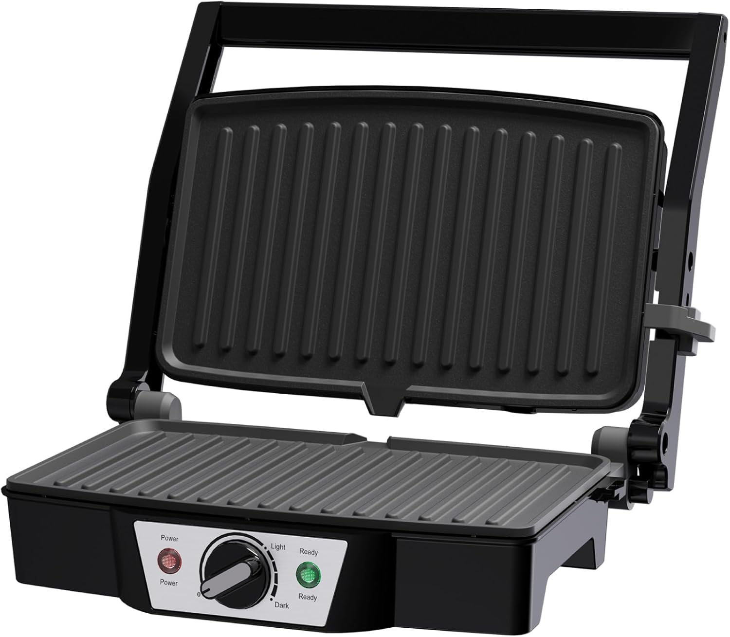 SUPERLEX Stainless Steel Contact Grill Electric Grill 1500-1800 W with Non-Stick Plates, Sandwich Maker and Panini Grill for Steak/Vegetables, Compact 27.5 x 17.8 cm, Stainless Steel Lid