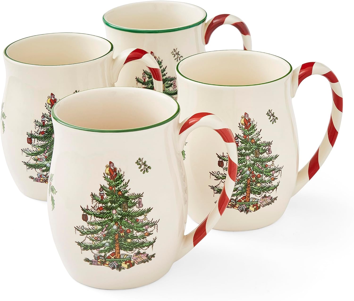 Portmeirion Home & Gifts Set of 4 Spode Christmas Tree Mugs with Candy Cane Handles