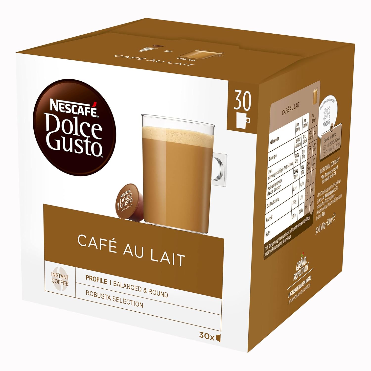 NESCAFÉ Dolce Gusto Café au Lait XXL Storage Box, 30 Coffee Capsules (100% Arabica Beans, Light Coffee Enjoyment with Creamy Milk Foam, Storage Box) Pack of 1 Large Pack (1 x 30 Capsules)