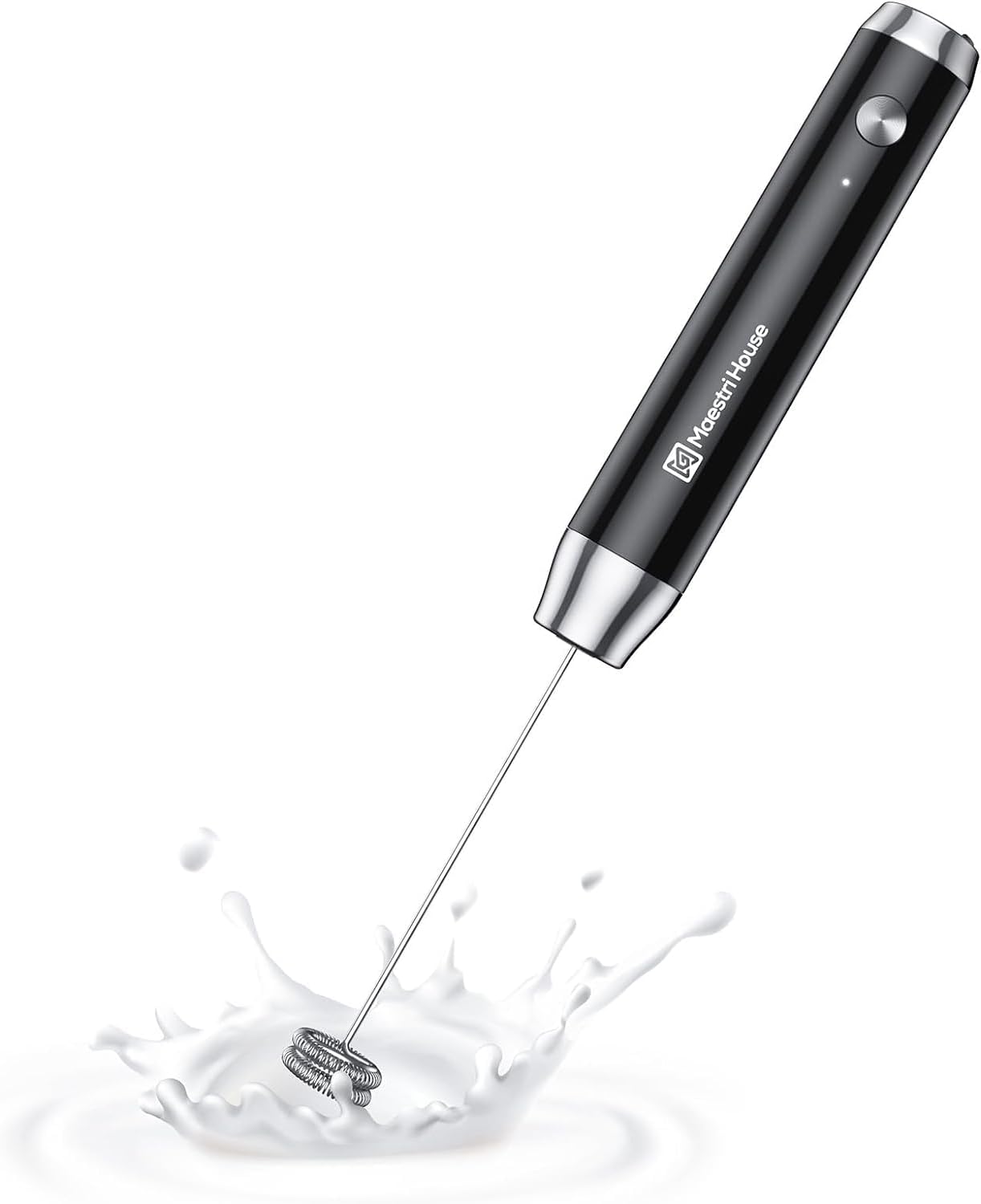 Maestri House LunaFro NS Rechargeable Milk Frother, Portable Electric Foam Maker, Stainless Steel, Waterproof, Removable Whisk, Drink Mixer for Lattes, Without Stand,