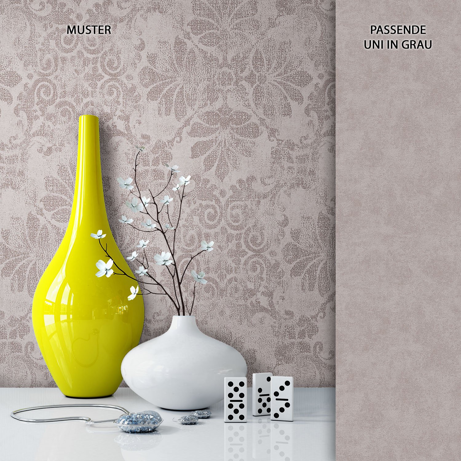 Newroom Design Newroom Wallpaper Grey Non-Woven Metallic Classic Traditional, Natural, Neo