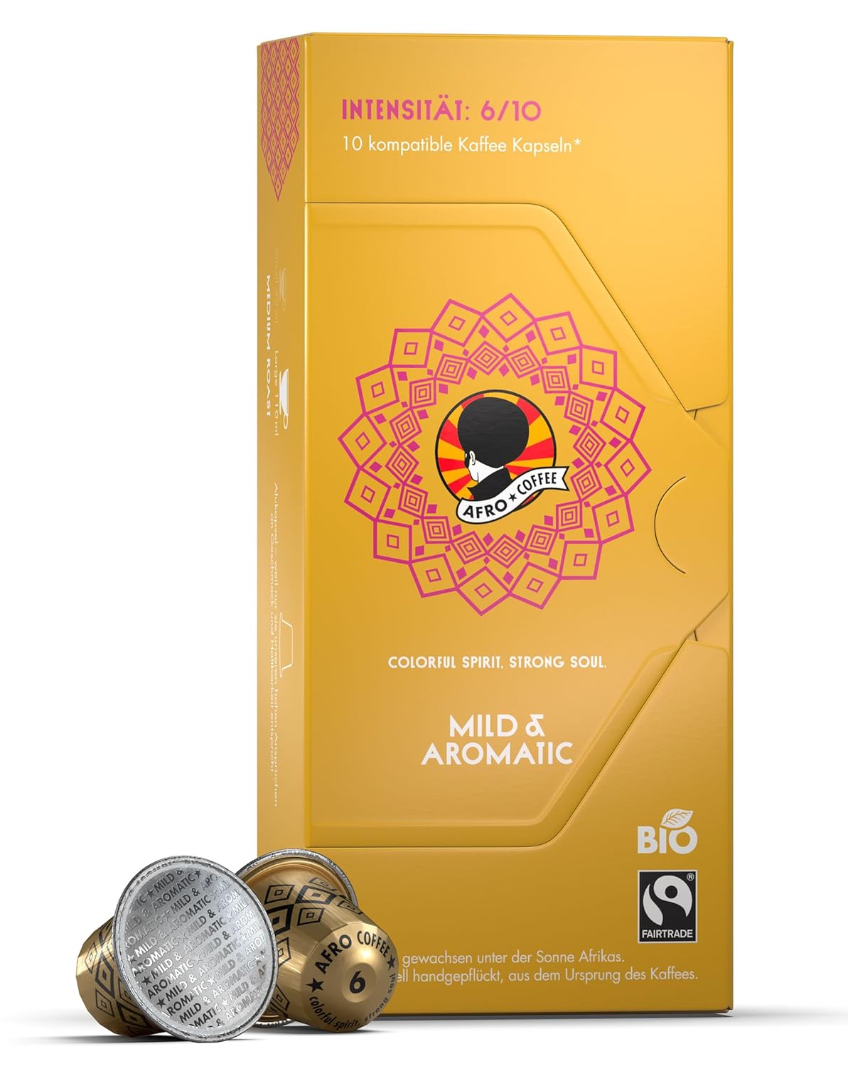 AFRO COFFEE Mild & Aromatic Organic I 10 Premium Coffee Capsules Fairtrade I Arabica & Robusta I in Compatible Coffee Capsules I Floral Coffee from East Africa I Medium Roasted & Low Acid