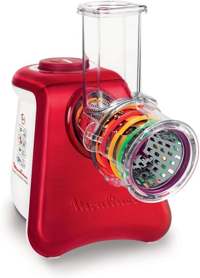 Moulinex Fresh Express Max DJ812510 Electric Vegetable Slicer - 5 in 1 - Thick and Thin - 260 W - Red