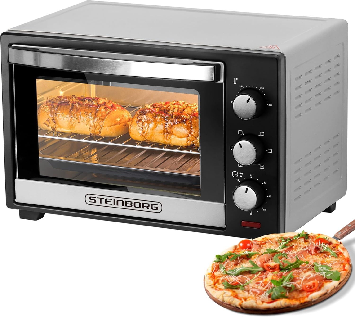 Steinborg 25 Liter Mini Oven with Convection Pizza Oven Including Baking Tray and Grill Rack Mini Oven 60 Min. Timer - 1,600 Watt