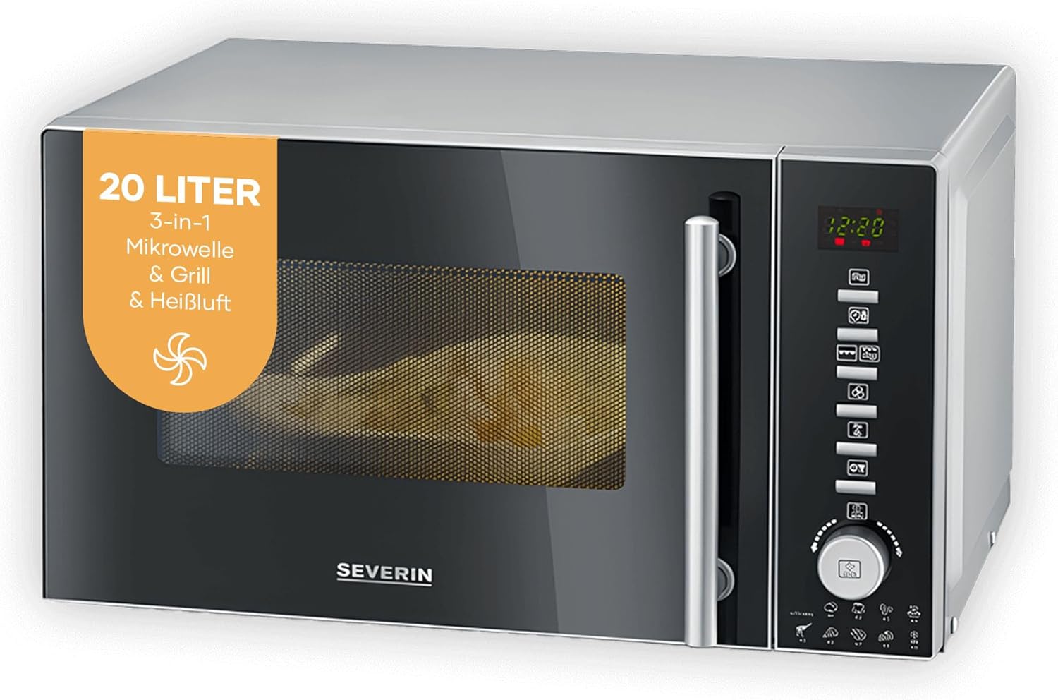SEVERIN MW 7773 3-in-1 Microwave with Grill and Hot Air Function, Mini Oven with 10 Power Levels, Multifunctional Microwave with Turntable and Cooking Grate, Black