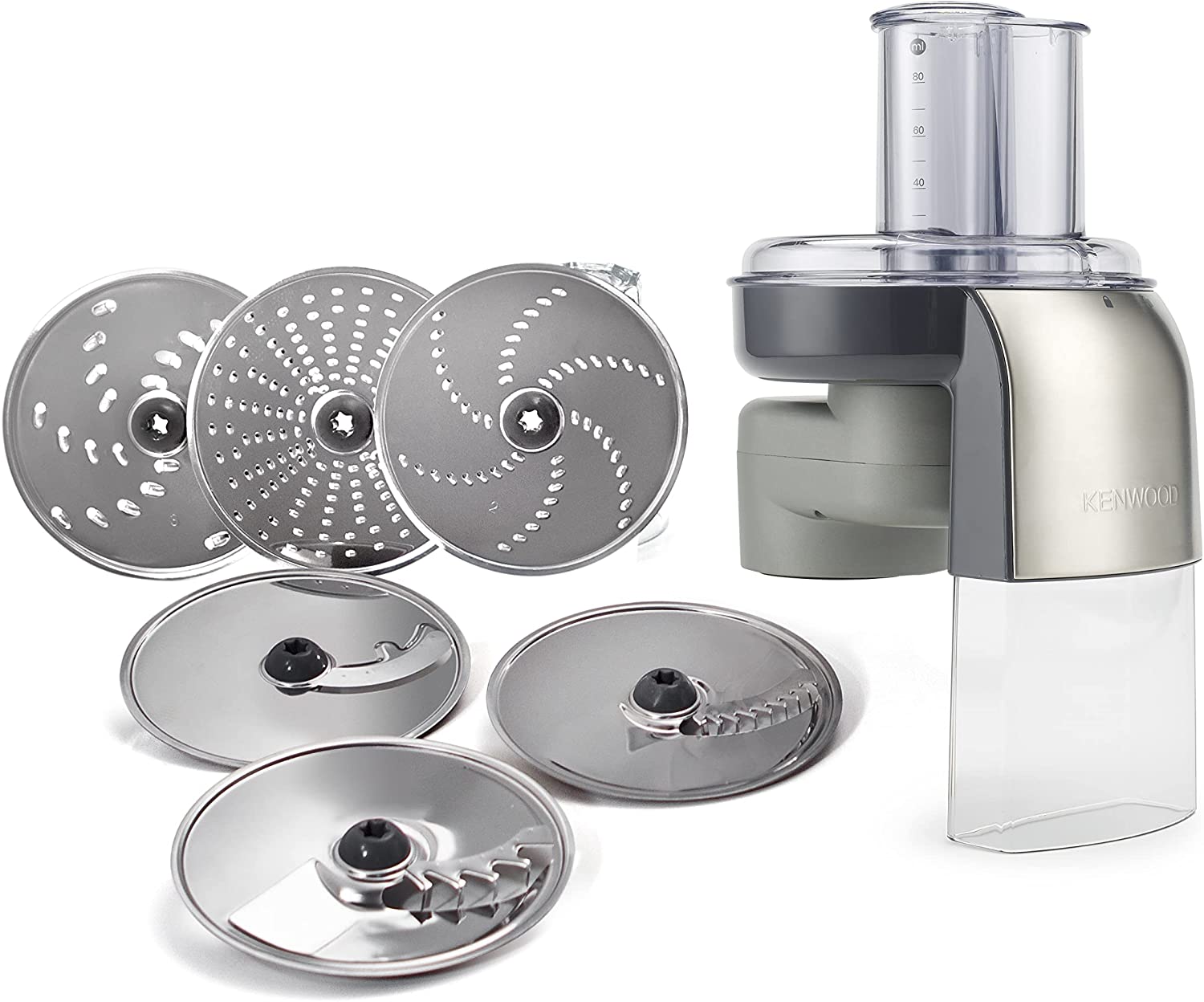 Kenwood AT340 Schnitzelwerk (with 7 Different Stainless Steel Work Discs, Grating, Shaving, Cutting, Food Processor Accessories, Suitable) & Kenwood AT320 Herb and Spice Mill
