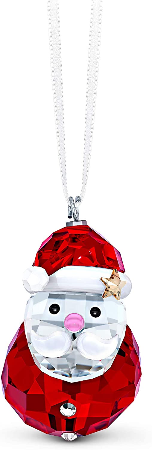 Swarovski Rocking Father Christmas, Charming Clear Crystal Ornament with Fine Facets and Gorgeous Satin Ribbon