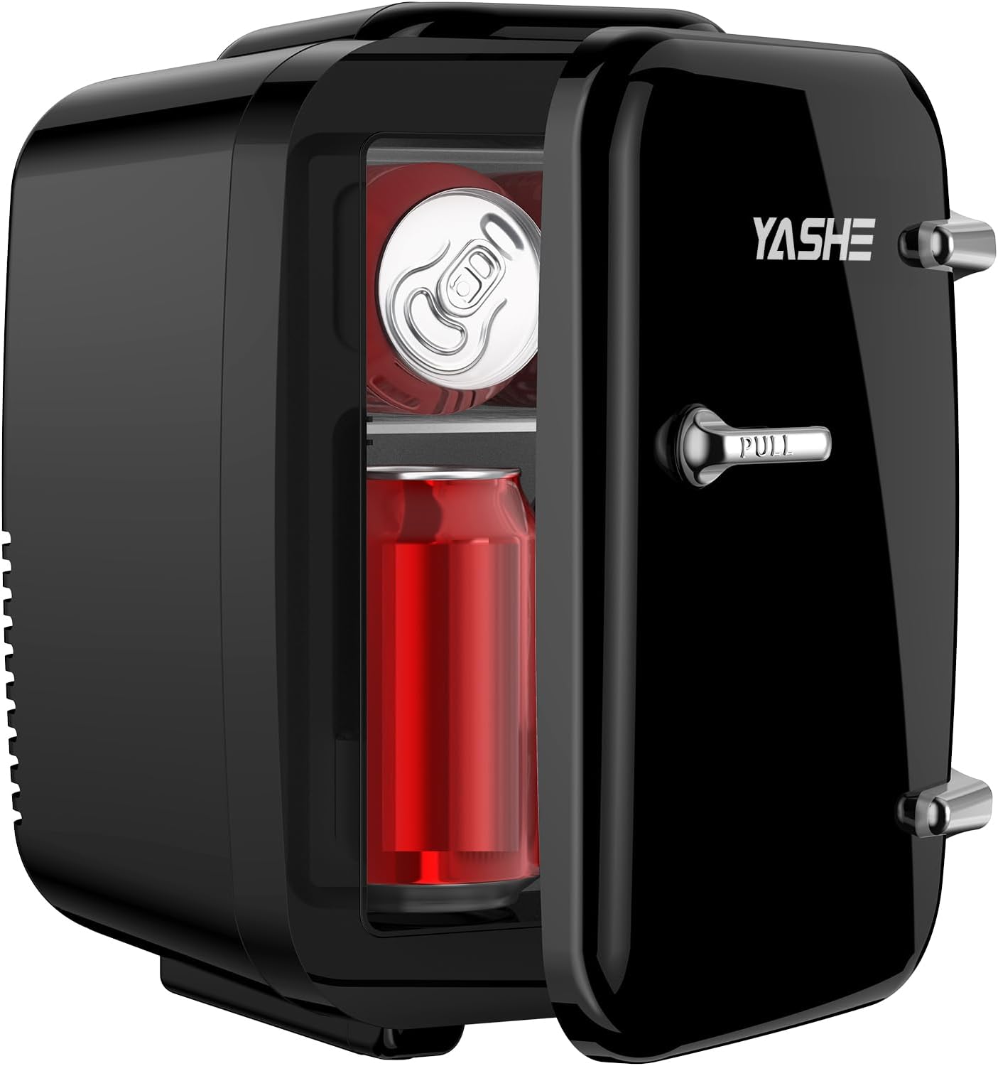 YASHE Mini Fridge, 4 Liter Mini Refrigerators for Cosmetics, Drinks, 220 V AC/12 V DC Thermoelectric Cooling and Heating, Small Fridge for Bedroom, Office, Dorm, Car (Black)