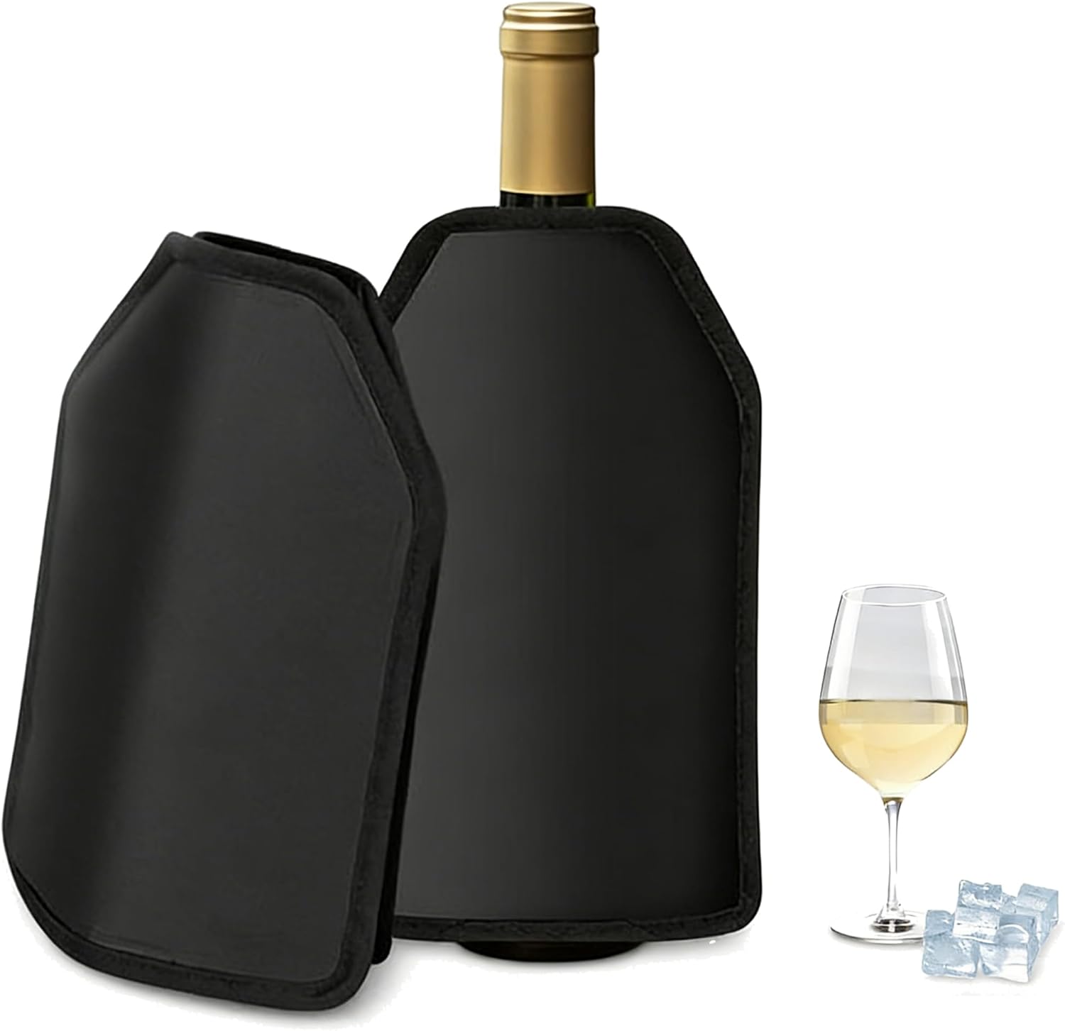 Wine Cooler Cuff Set of 2, Active Cooling Cuff for Wine and Champagne, Wine Bottle Cooler Black, Bottle Cooler Cuff on the Go, Water-Repellent Case for Champagne and Standard Size Bottles