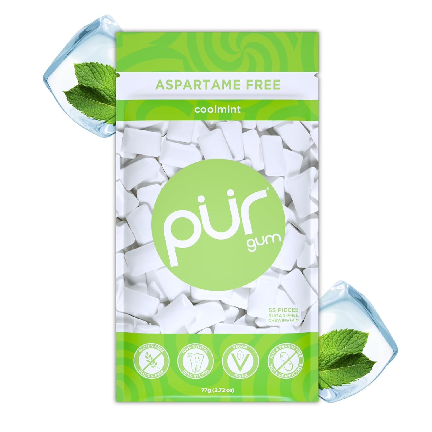 PUR Gum Store PUR Gum | Sugar-Free Chewing Gum | 100% Xylitol | Vegan, Aspartame-Free, Gluten-Free & Diabetic-Friendly | Natural Chewing Gum with Cool Mint Flavor, 55 Pieces (1 Pack)