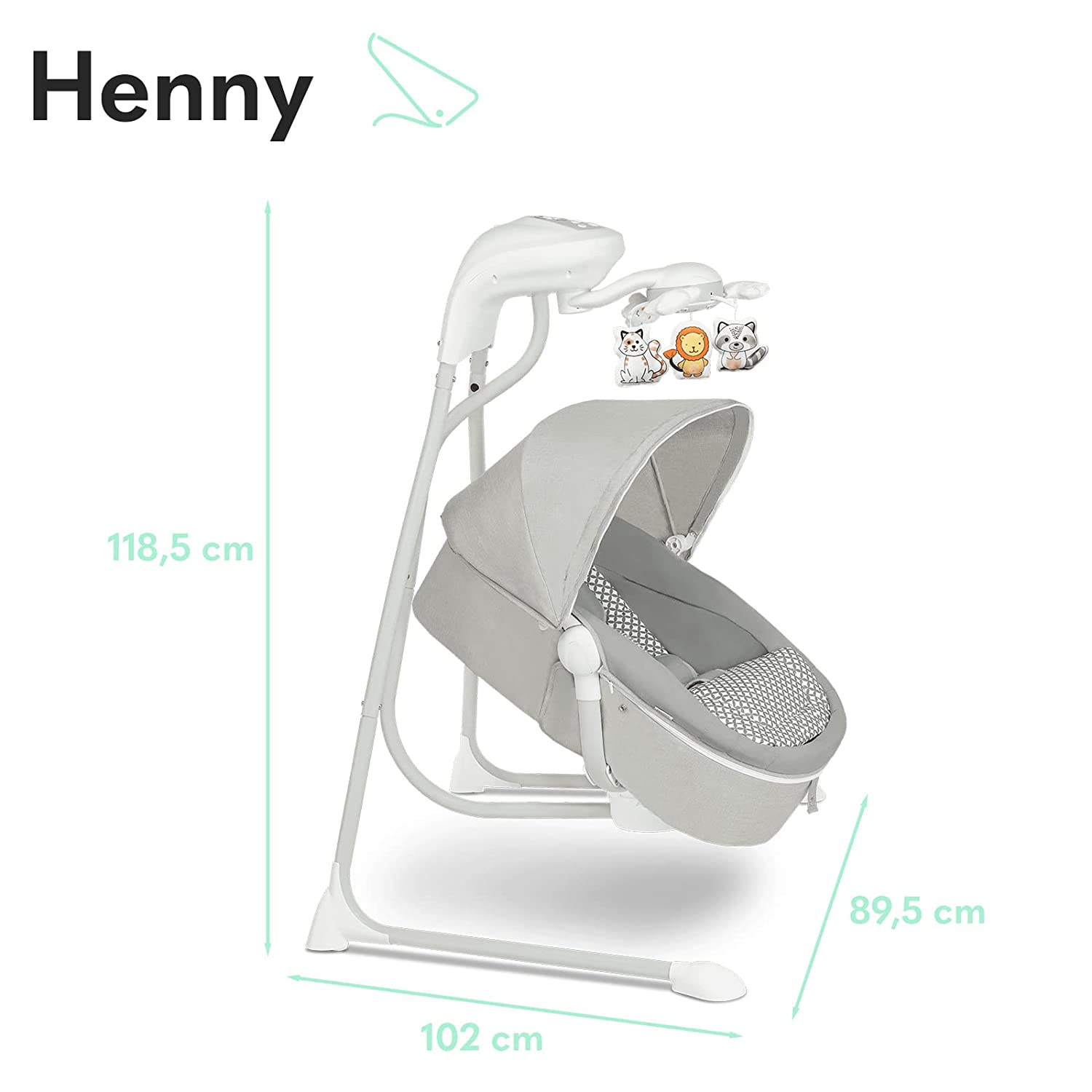 LIONELO Henny 3-in-1 Baby Rocker, Baby Swing and Baby Deck Chair, Electric Baby Rocker with Reclining Function, 10 Melodies, Carousel, USB Port, Mosquito Net (Grey)