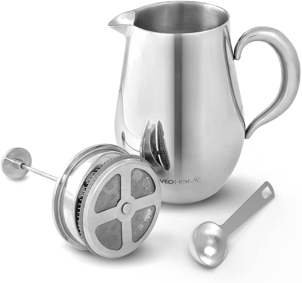 VeoHome French Press coffee maker coffee pot unbreakable and keeps your coffee warm thanks to the double cover long (1 litre)
