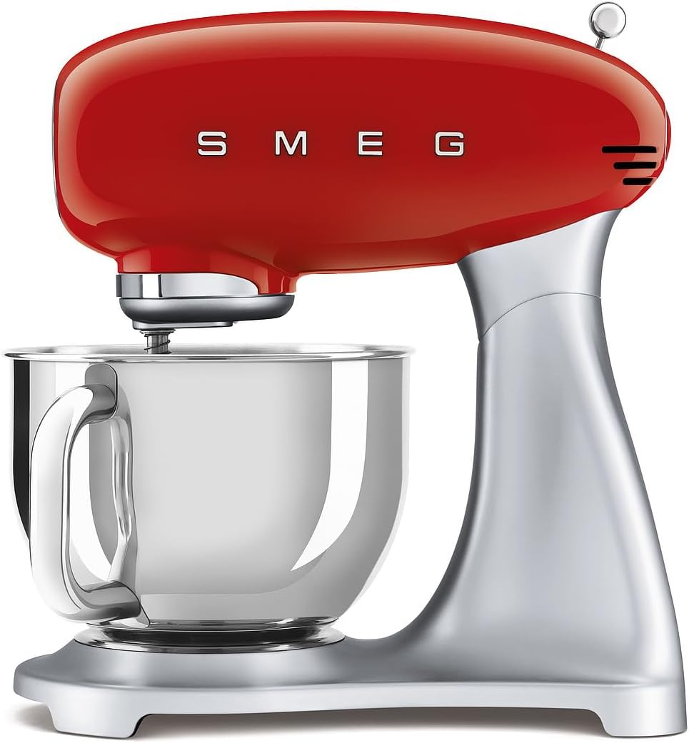 Smeg, SMF02RDEU Food Processor, 10 Speed ​​Levels, Planetary Mixer, Safety Shut-Off, 2 Whisks, Stainless Steel Ball Handle, 800 W, Red
