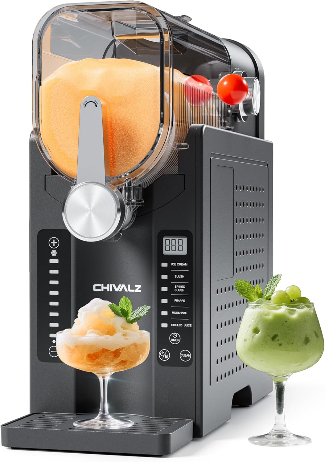 Slushie Machine No Ice Needed, Slushy Machine for Home, CHIVALZ Frozen Drink Machine with 6 Preset Programs for Margaritas, Frappés, Milkshake and More, LED Display