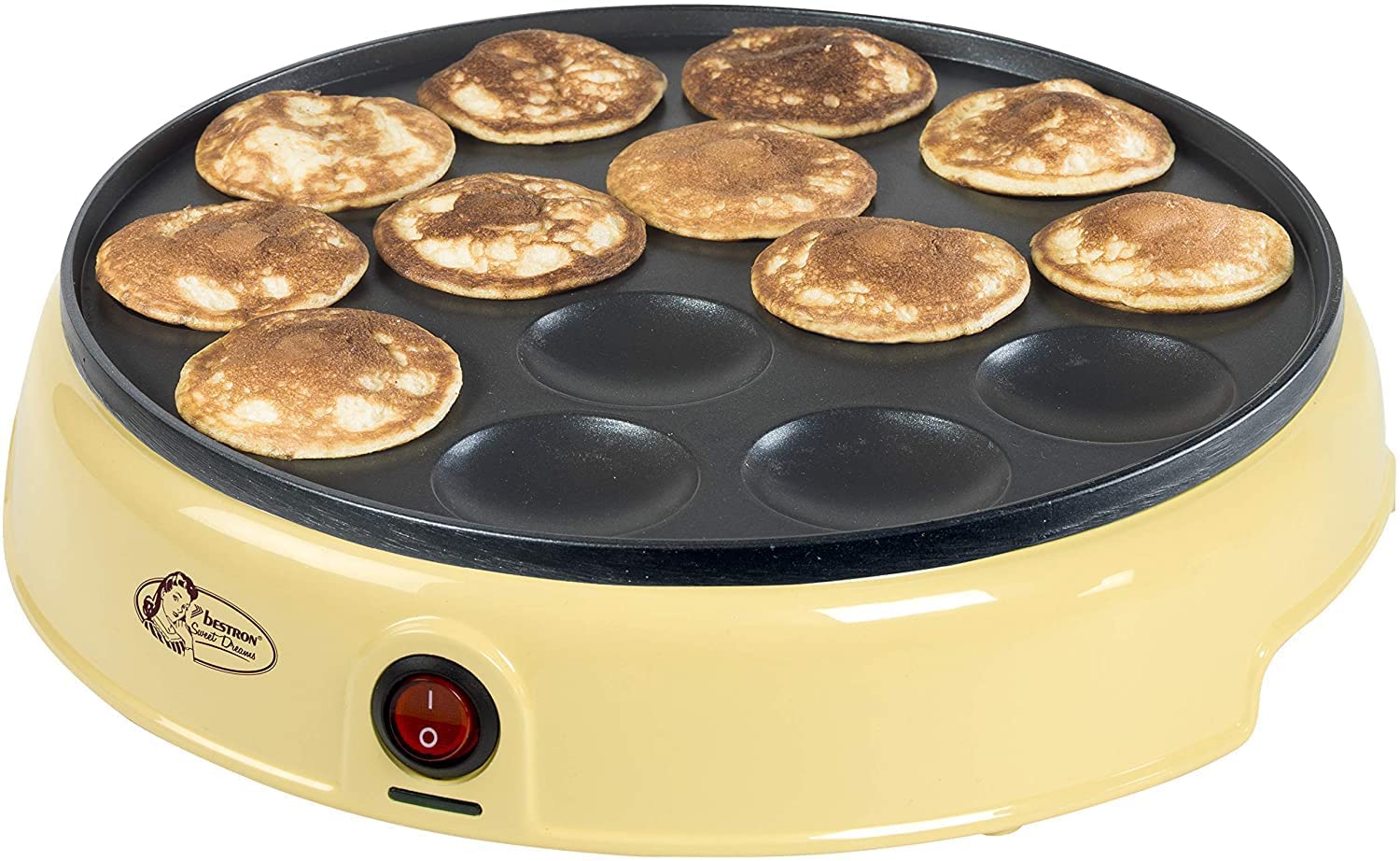 Bestron Poffertjes Maker in Retro Design and Dough Scoop with Scale for 700 ml