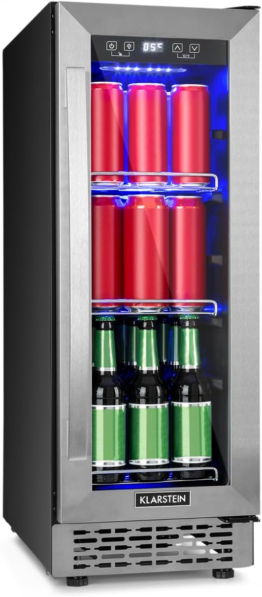 Klarstein Beerlager 56 Drinks Refrigerator, 56 Liters, 20 Bottles, Undermountable, 82 cm Height, Glass Door with Stainless Steel Frame, 3 Drawers, Temperature: 0-10°C, Touch Control Panel, Black