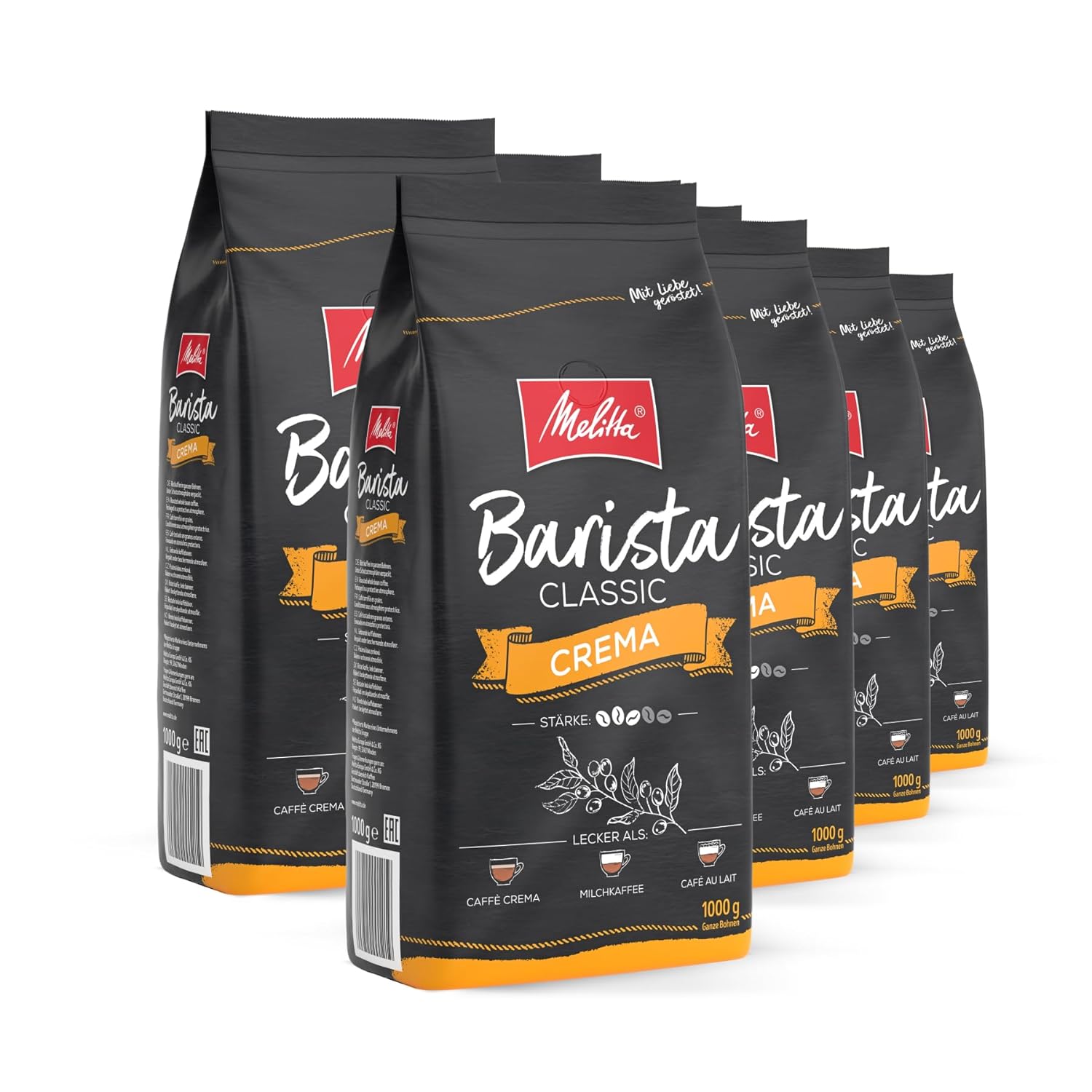 Melitta Barista Classic Crema, Whole Coffee Beans 8 x 1 kg, Unground, Coffee Beans for Fully Automatic Coffee Machine, Medium Roast, Strength 4, in Tray
