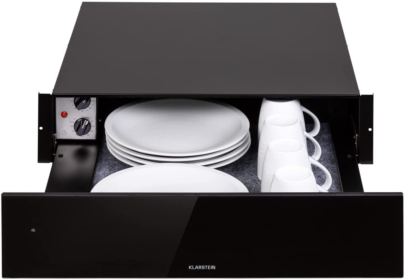 Klarstein Banquetta Heat Drawer Plate Warmer 410 Watt Thermostat 30-70 °C Timer Function Black