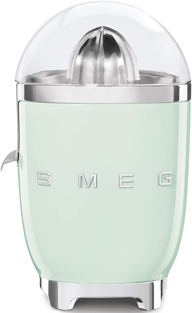 SMEG, Electric Citrus Juicer CJF11PGEU Drip Proof Spout and Universal Cone, Non-Slip Feet, Stainless Steel Filter Strainer and Press Cone, 70 W, Pastel Green