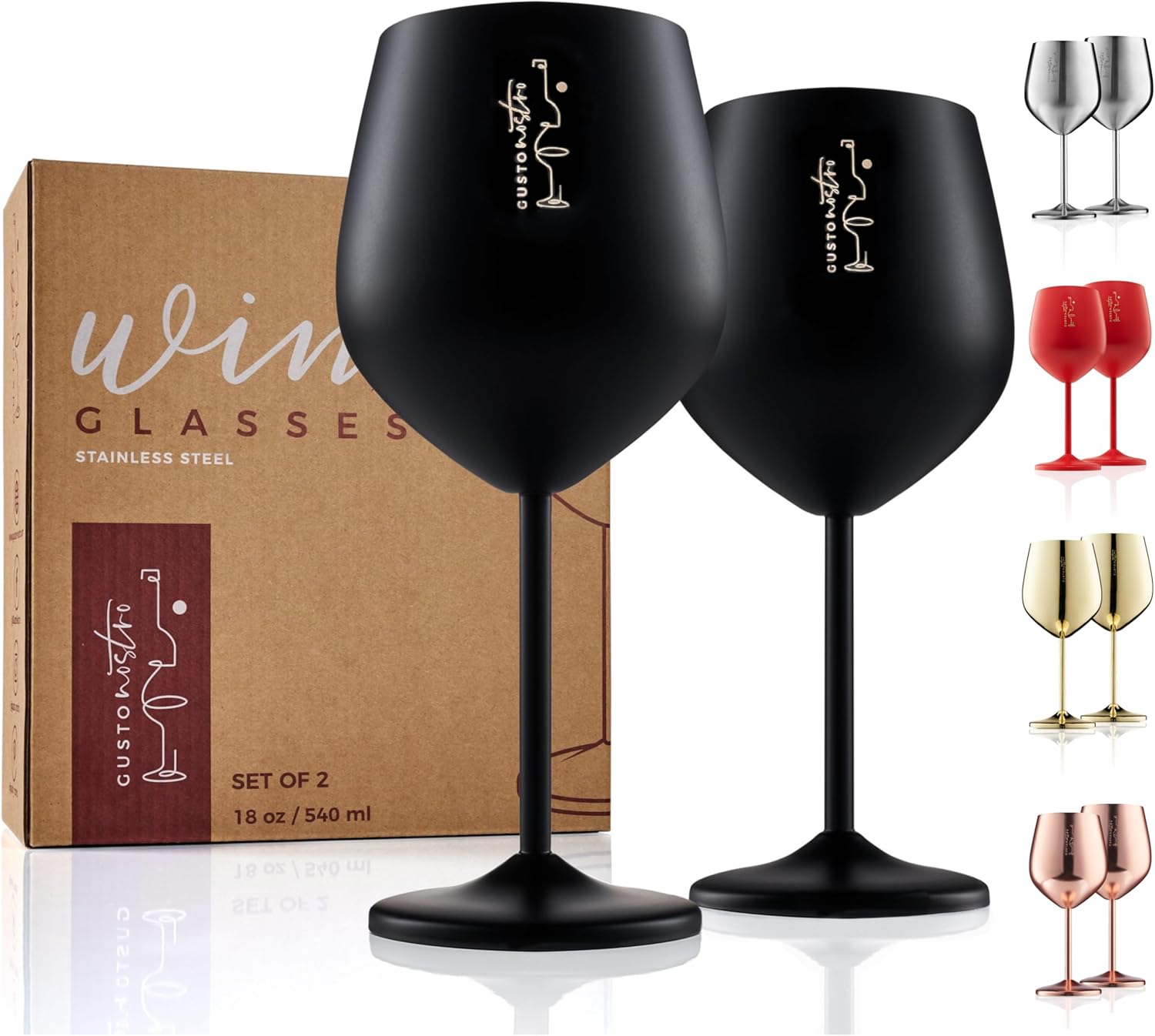 Gusto Nostro Store Stainless Steel Stemed Wine Glasses - Unbreakable Goblets with 19 oz Capacity for Outdoor Pool Parties, Anniversaries - Elegant Black Drinkware for Champagne and Cocktails (Pack of 2)