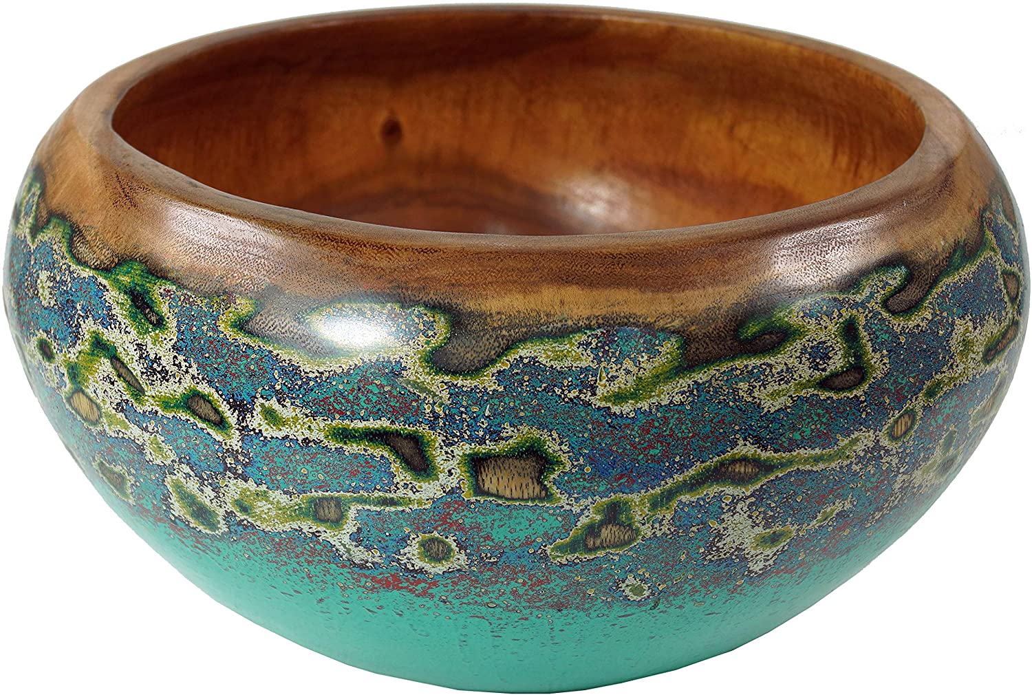 Guru-Shop GURU SHOP Palm Wood Planter - Design 7 - Green Bowls