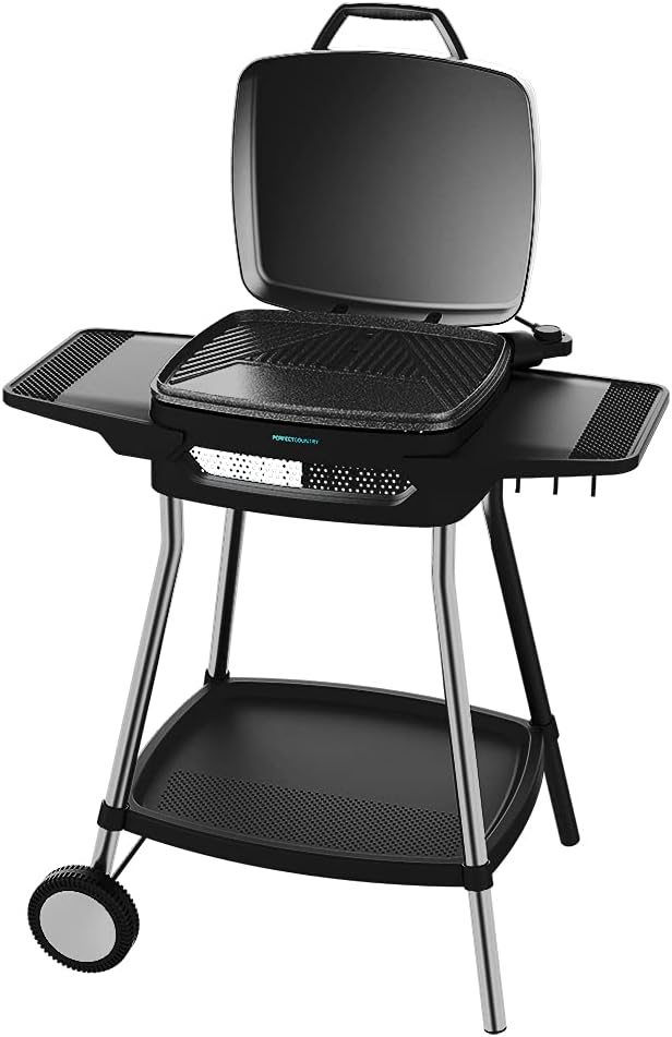 Cecotec Perfect Country 2000 EasyMove Electric Grill 2000W Mixing and Non-Stick Surface, Folding Lid, Adjustable Thermostat, Grease Tray, Steel Legs and Wheels