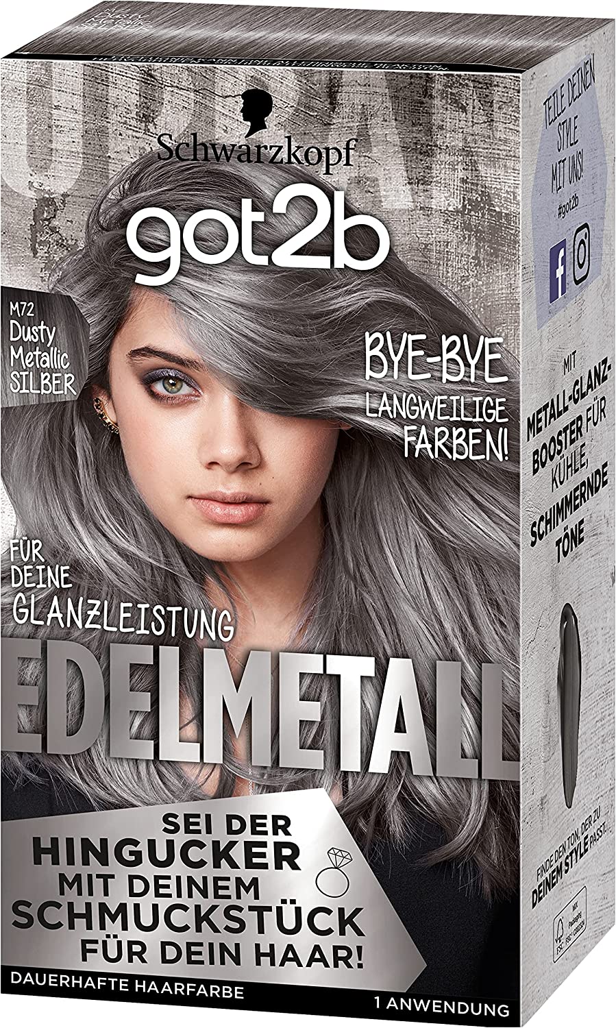 got2b Precious Metal M72 Dusty Metallic Silver Level 3 (3 x 143 ml), Hair Colour with Metal Shine Booster for Cool, Shimmering Tones, Colouration with Anti-Fading Effect, ‎dusty