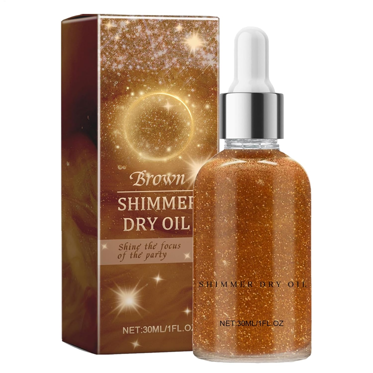 Body Shimmer Oil - Face Shine, Liquid Highlighter, Spray, Waterproof, Non-Adhesive, Lightweight, Shiny, Glitter Makeup, Dry, Brightening Ingredients, Shine for Shoulders, Eyes, Legs, N