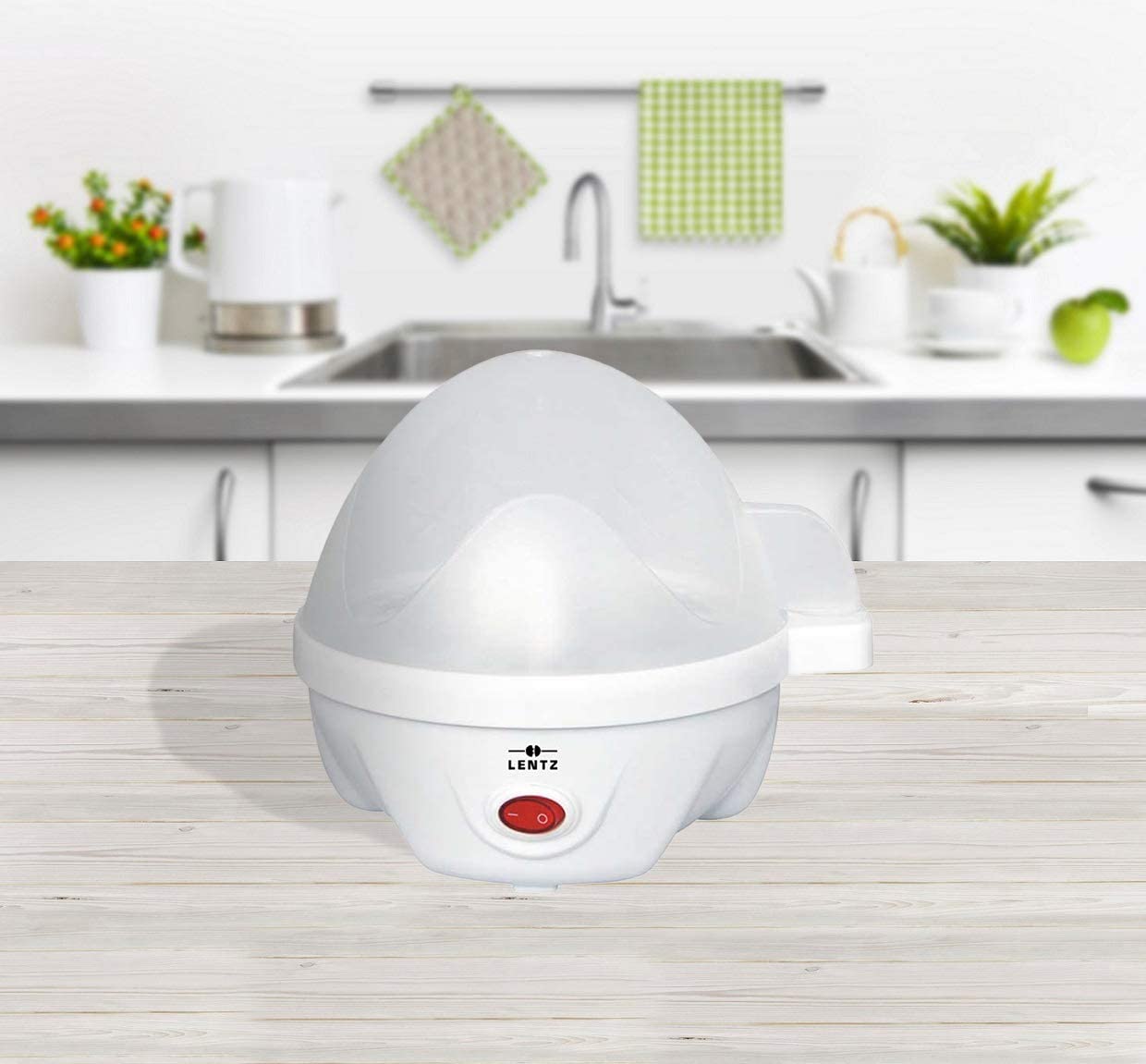 Livemore Ovomat Egg Cooker for 7 Eggs Including Water Measuring Cup with Egg Cutter 350 W Egg Cooker White